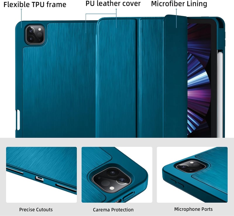 Vobafe iPad Pro 11" tok 2022/2021/2020/2018 TPU hátlap ceruza tartóval kék