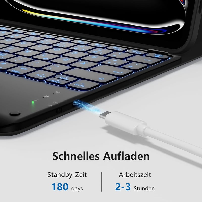 Vobafe iPad Pro 13 Tok Billentyűzettel M5/M4 QWERTZ Trackpad Világítással Fekete