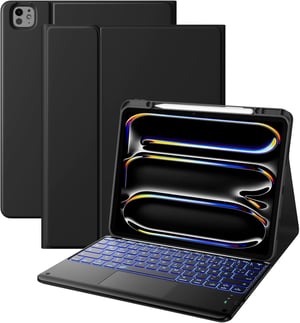 Vobafe futrola s tipkovnicom za iPad Pro 13, QWERTZ, Multi-Touch trackpad, pozadinsko osvjetljenje u 7 boja - crna