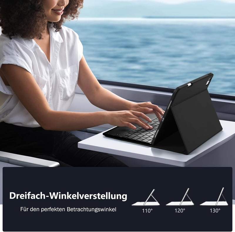 Vobafe iPad Pro 13 Tok Billentyűzettel M5/M4 QWERTZ Trackpad Világítással Fekete