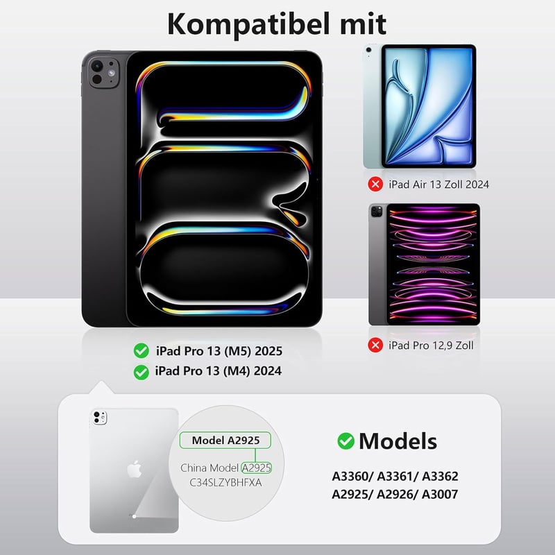 Vobafe iPad Pro 13 Tok Billentyűzettel M5/M4 QWERTZ Trackpad Világítással Fekete