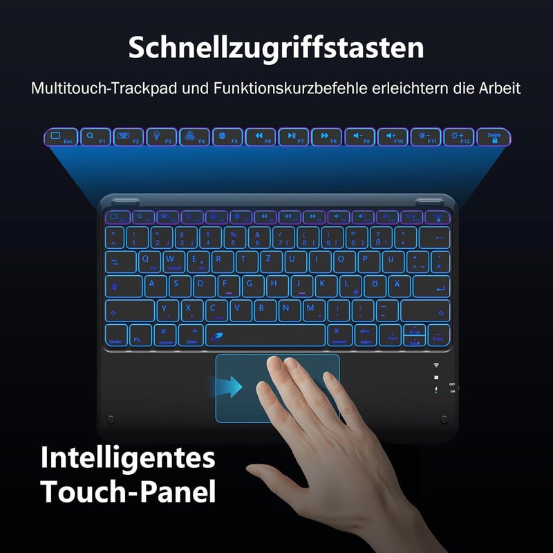 Vobafe iPad Pro 13 Tok Billentyűzettel M5/M4 QWERTZ Trackpad Világítással Fekete