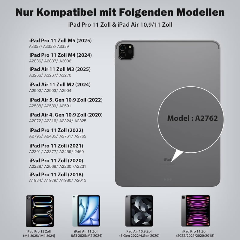 Vobafe Magic Keyboard Case iPad Air 11" M3/M2 Pro 11" Mágneses Billentyűzet Trackpad Világítás - black