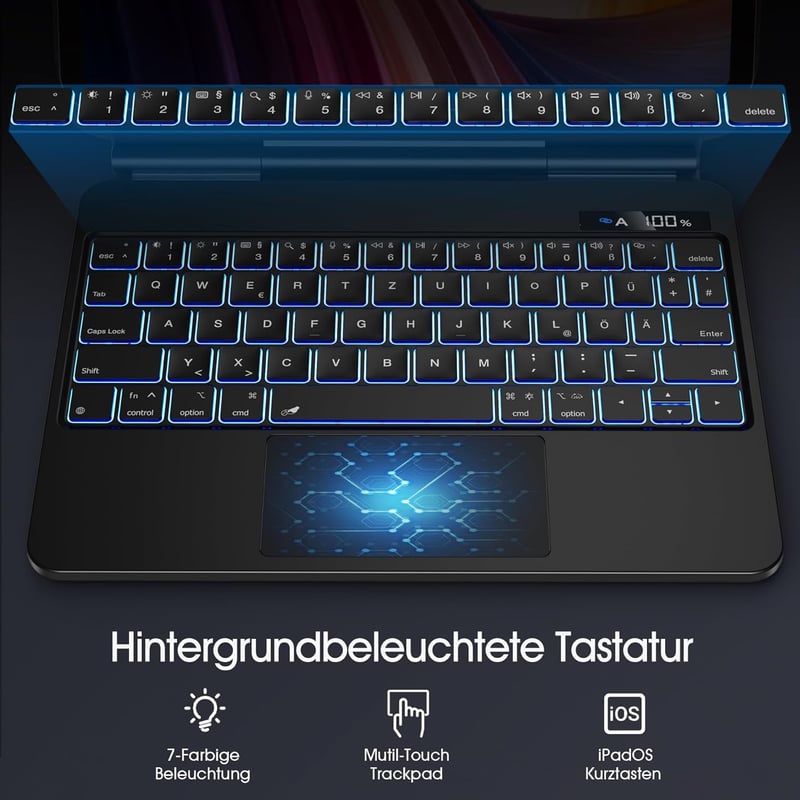 Vobafe Magic Keyboard Case iPad Air 11" M3/M2 Pro 11" Mágneses Billentyűzet Trackpad Világítás - black