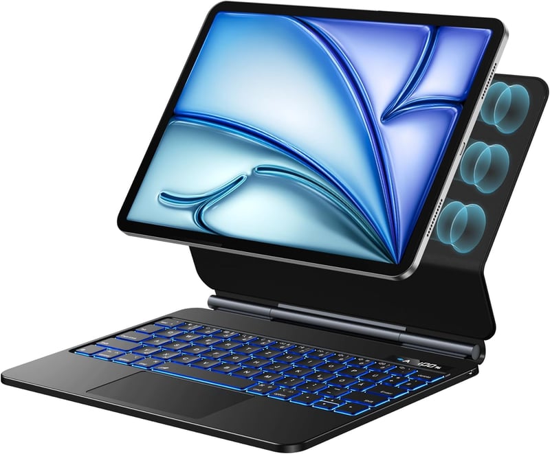 Vobafe Magic Keyboard Case iPad Air 11" M3/M2 Pro 11" Mágneses Billentyűzet Trackpad Világítás - black