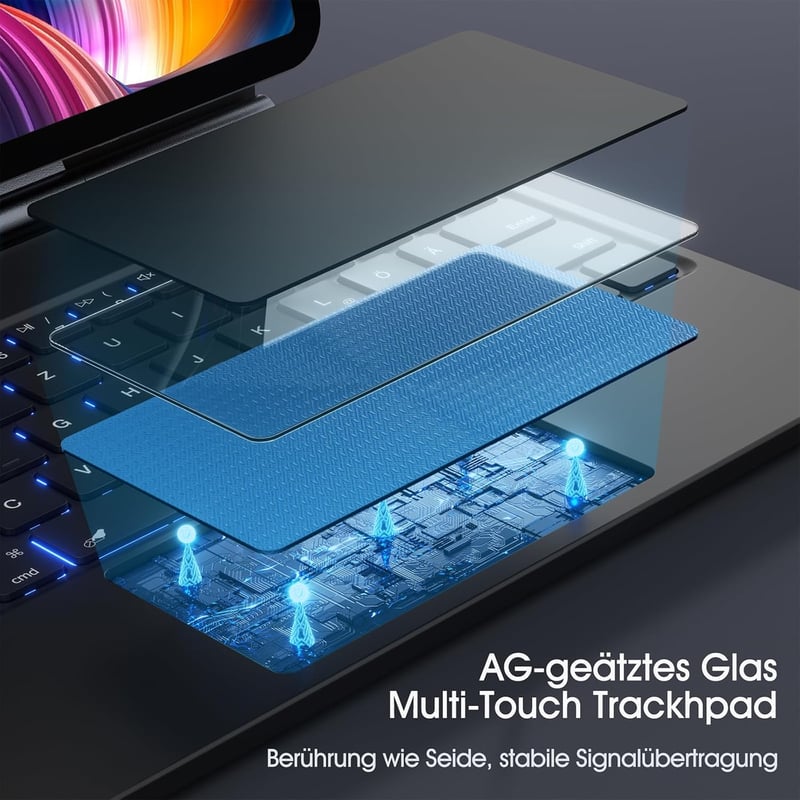 Vobafe Magic Keyboard Case iPad Air 11" M3/M2 Pro 11" Mágneses Billentyűzet Trackpad Világítás - black