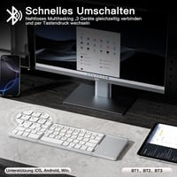 Vobafe Összehajtható Bluetooth Billentyűzet Touchpaddal - Hordozható Mini Billentyűzet 3 Bluetooth Csatornával iOS, Android, Windows Eszközö 2