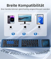 Vobafe Összehajtható Bluetooth Billentyűzet Touchpaddal, Numerikus Billentyűzettel, Vezeték Nélküli Mini Billentyűzet QWERTZ 4
