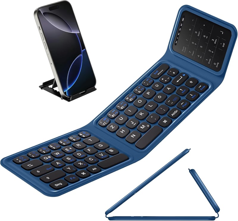 Vobafe Összehajtható Bluetooth Billentyűzet Touchpaddal, Numerikus Billentyűzettel, Vezeték Nélküli Mini Billentyűzet QWERTZ