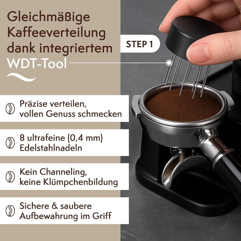 VOCA 58mm Espresso Tamper WDT Eszköz 30lb Kalibrált Tömörítő és 8 Tűs Disztribútor
