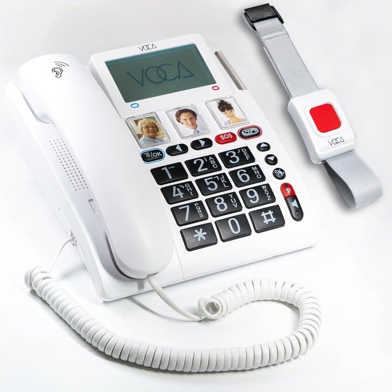 Mobilný telefón VOCA CP141 s veľkými tlačidlami pre seniorov, 4G SIM (bezdrôtový), vysoká hlasitosť a vyzváňanie pre sluchovo postihnutých, SOS náramok, kompatibilný s načúvacími prístrojmi