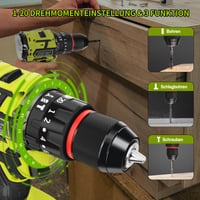 VOERJIA 21V akumulátorový príklepový vŕtací skrutkovač, bezuhlíkový motor, 2x2000mAh batéria, 65Nm, 20+3 stupňov krútiaceho momentu, 2 rýchlosti, 10mm skľučovadlo, LED, 46 ks príslušenstvo, kufrík 5