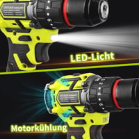 VOERJIA 21V akumulátorový príklepový vŕtací skrutkovač, bezuhlíkový motor, 2x2000mAh batéria, 65Nm, 20+3 stupňov krútiaceho momentu, 2 rýchlosti, 10mm skľučovadlo, LED, 46 ks príslušenstvo, kufrík 7
