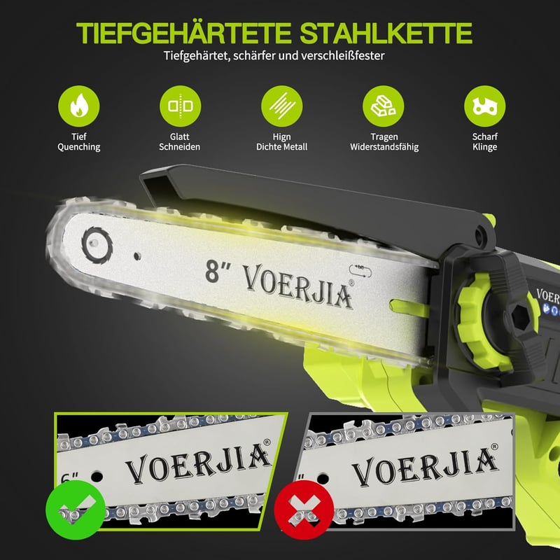 VOERJIA 2in1 Akkus Ágvágó és Láncfűrész Teleszkópos Rúddal 6-8 Hüvelyk