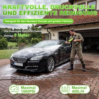 Akumulátorový vysokotlakový čistič VOERJIA 21V (70 bar) s 2x4,0Ah batériami, 400 l/h, tryskou 6 v 1, na auto a do záhrady, zelený 7