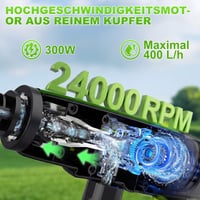 Akumulátorový vysokotlakový čistič VOERJIA 21V (70 bar) s 2x4,0Ah batériami, 400 l/h, tryskou 6 v 1, na auto a do záhrady, zelený 5