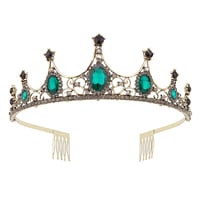 Vofler Barokk Tiara - Fekete-Arany Korona Smaragdzöld Kristályokkal - Elegáns Fejdísz Esküvőre, Jelmezbálra, Születésnapra 1
