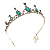 Vofler Barokk Tiara - Fekete-Arany Korona Smaragdzöld Kristályokkal - Elegáns Fejdísz Esküvőre, Jelmezbálra, Születésnapra 6