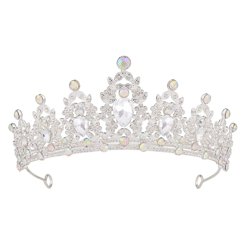 Vofler Ezüst Tiara Kristályokkal - Királynői Fejdísz Esküvőre, Szülinapra, Bálra, Jelmezbálra - Elegáns Női Korona Hercegnőknek