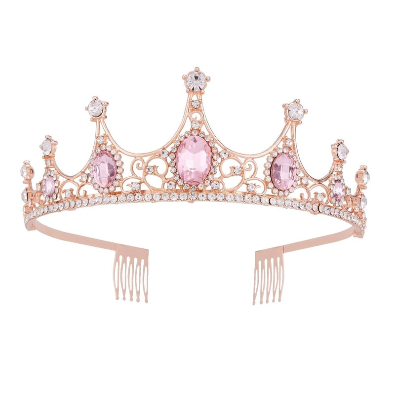 Vofler Rózsaarany Tiara Korona Rózsaszín Kristályokkal - Barokk Stílusú Fejdísz Nőknek Esküvőre, Születésnapra, Jelmezbálra