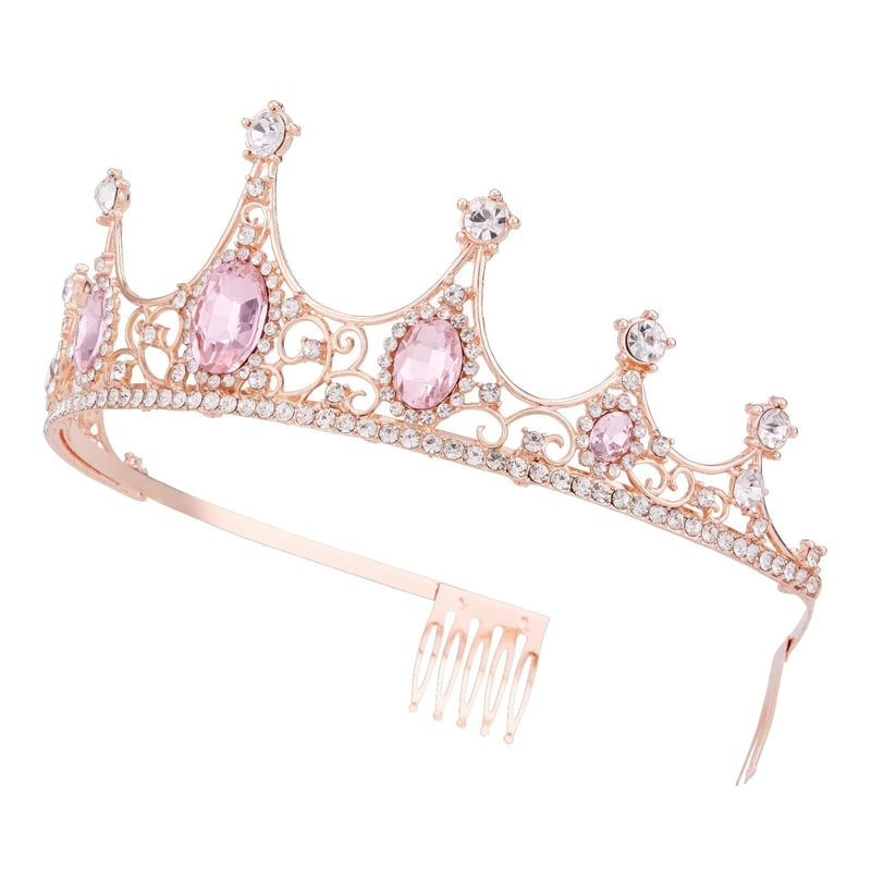 Vofler Rózsaarany Tiara Korona Rózsaszín Kristályokkal - Barokk Stílusú Fejdísz Nőknek Esküvőre, Születésnapra, Jelmezbálra