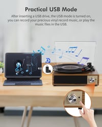 VOKSUN Bluetooth Lemezjátszó Beépített Hangszóróval USB Digitális Kódolóval 3 Sebességes 5