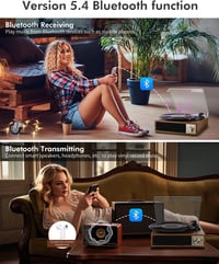 VOKSUN Bluetooth Lemezjátszó Beépített Hangszóróval USB Digitális Kódolóval 3 Sebességes 3