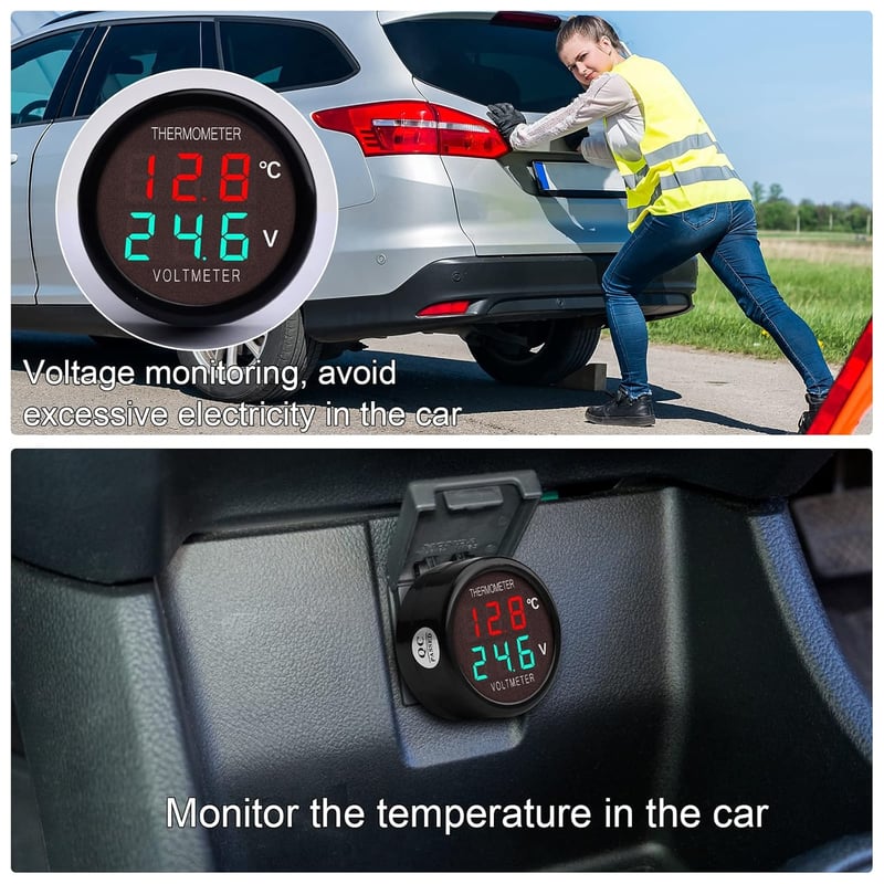 Voktta Autó Digitális Voltmérő Hőmérő 12V 24V 36V Feszültség Hőmérséklet Mérő