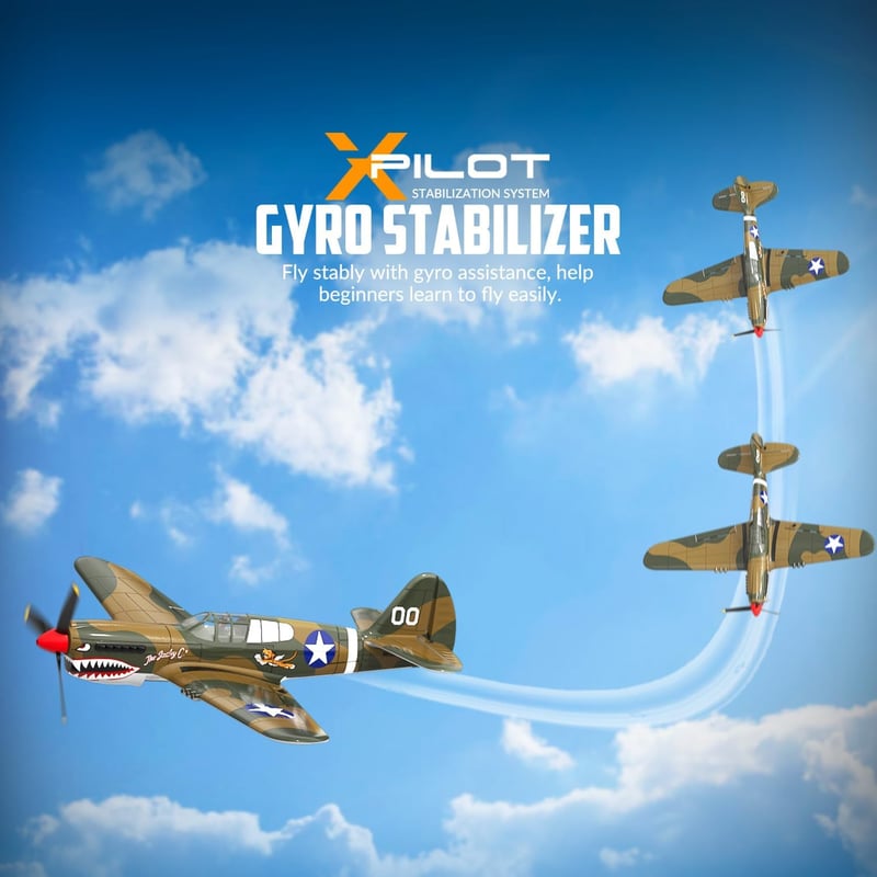 VOLANTEXRC P51 Mustang 2.4GHz RC Repülőgép - Giroszkópos Stabilizálással, 2 Akkumulátorral, Kezdőknek és Gyerekeknek, Repülésre Kész