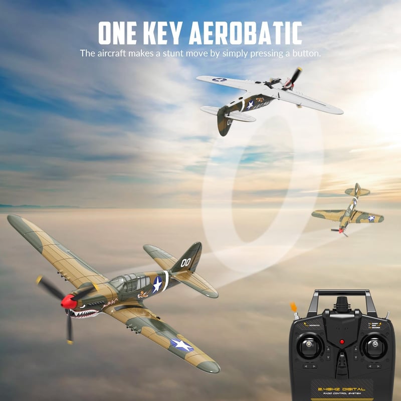 VOLANTEXRC P51 Mustang 2.4GHz RC Repülőgép - Giroszkópos Stabilizálással, 2 Akkumulátorral, Kezdőknek és Gyerekeknek, Repülésre Kész
