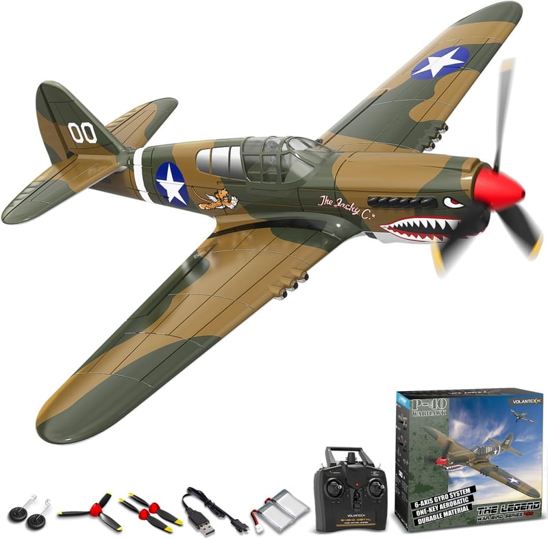 VOLANTEXRC P51 Mustang 2.4GHz RC Repülőgép - Giroszkópos Stabilizálással, 2 Akkumulátorral, Kezdőknek és Gyerekeknek, Repülésre Kész