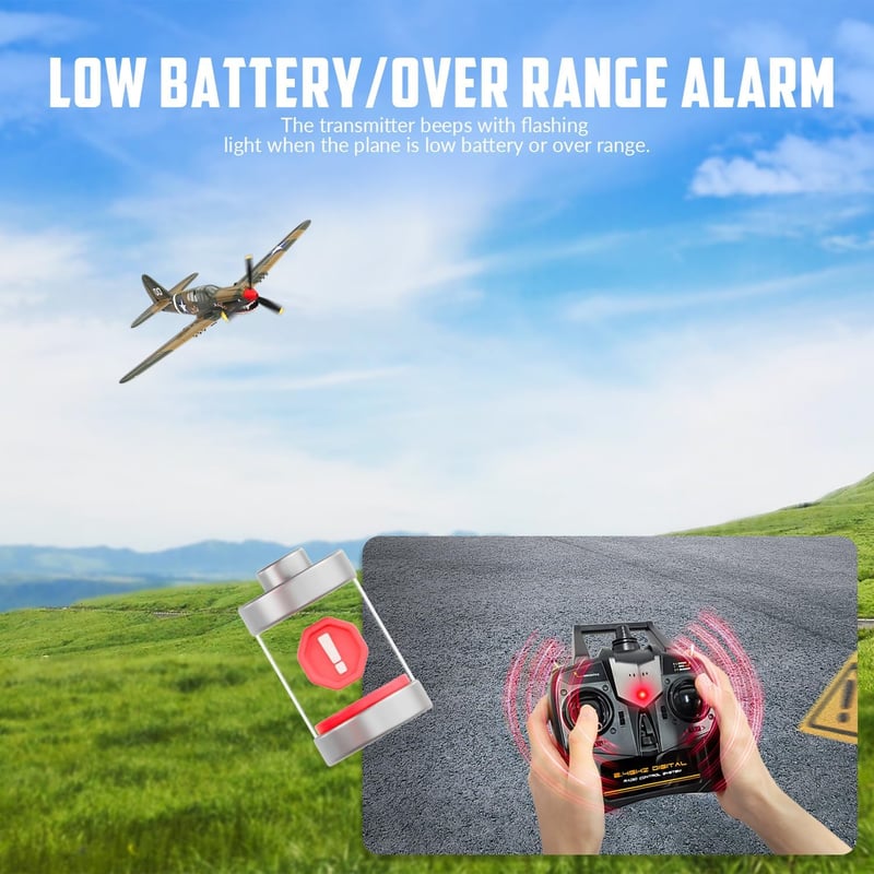 VOLANTEXRC P51 Mustang 2.4GHz RC Repülőgép - Giroszkópos Stabilizálással, 2 Akkumulátorral, Kezdőknek és Gyerekeknek, Repülésre Kész