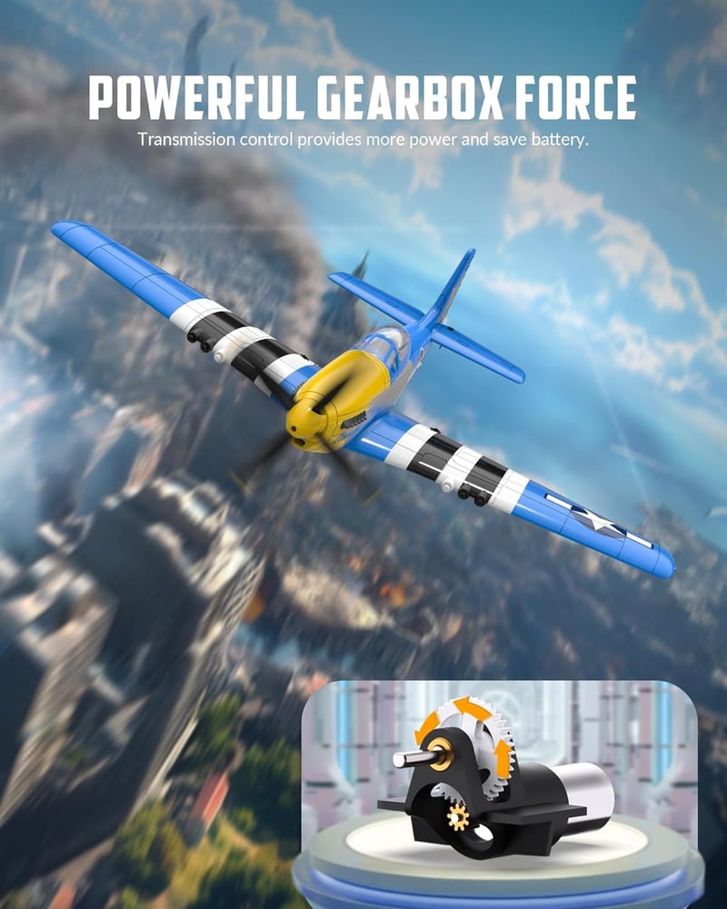 VOLANTEXRC P51D Mustang V2 RTF Távirányítós Repülő - 2.4GHz, 4 Csatornás, USB Töltés, Kezdőknek, Habanyag, 1:72 Méretarány, Akkumulátorral