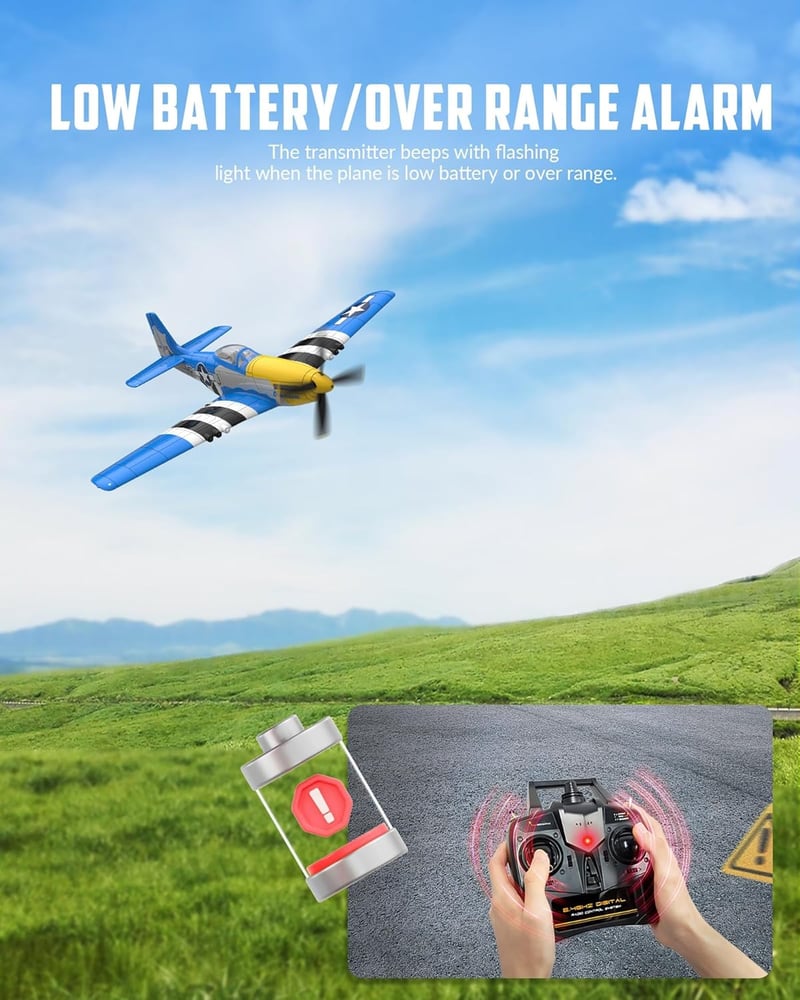 VOLANTEXRC P51D Mustang V2 RTF Távirányítós Repülő - 2.4GHz, 4 Csatornás, USB Töltés, Kezdőknek, Habanyag, 1:72 Méretarány, Akkumulátorral