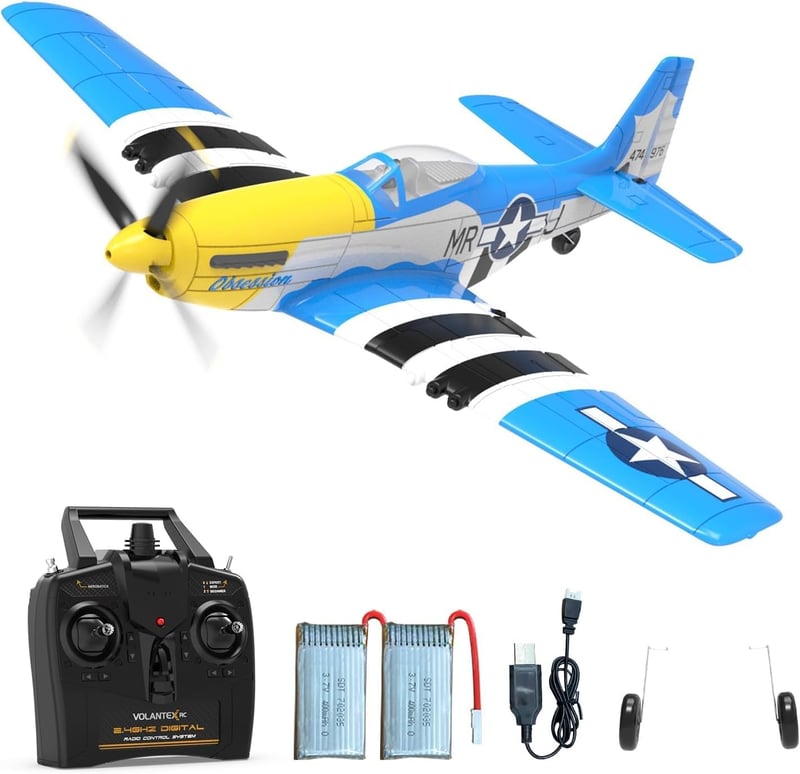 VOLANTEXRC P51D Mustang V2 RTF Távirányítós Repülő - 2.4GHz, 4 Csatornás, USB Töltés, Kezdőknek, Habanyag, 1:72 Méretarány, Akkumulátorral