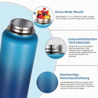 Nerezová termoska Volhoply 1000 ml so slamkou a rukoväťou, dvojstenná vákuovo izolovaná fľaša na vodu, s 2 viečkami, bez BPA, zeleno-modrá 4