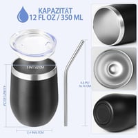 Volhoply 350ml rozsdamentes acél boros pohár fedéllel, vákuum szigetelt termosz pohár fekete 2