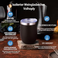 Volhoply 350ml rozsdamentes acél boros pohár fedéllel, vákuum szigetelt termosz pohár fekete 3
