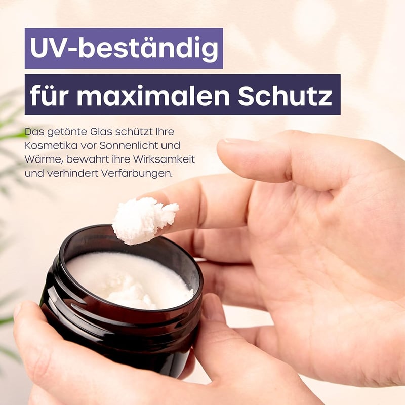 volila Borostyán Üveg Tégelyek Fedéllel (60 ml, 16 db) - Kozmetikai Tárolóedény Krémekhez, Kenőcsökhöz - Újratölthető Üvegtégelyek