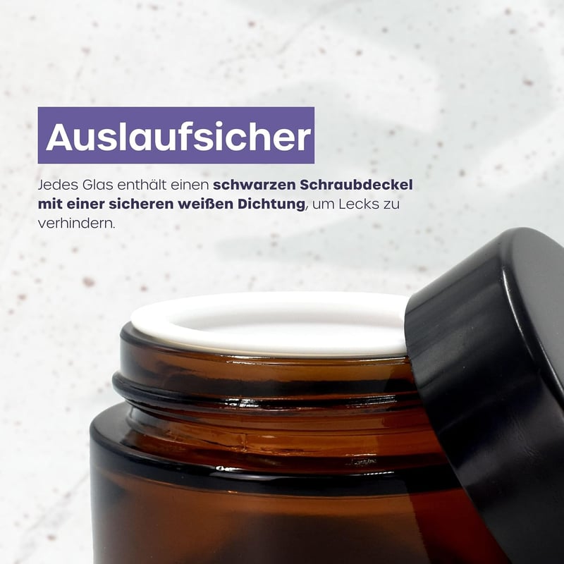volila Borostyán Üveg Tégelyek Fedéllel (60 ml, 16 db) - Kozmetikai Tárolóedény Krémekhez, Kenőcsökhöz - Újratölthető Üvegtégelyek