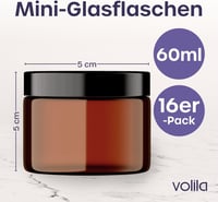 volila Borostyán Üveg Tégelyek Fedéllel (60 ml, 16 db) - Kozmetikai Tárolóedény Krémekhez, Kenőcsökhöz - Újratölthető Üvegtégelyek 2