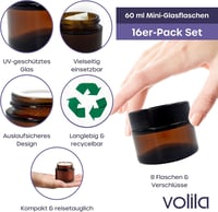 volila Borostyán Üveg Tégelyek Fedéllel (60 ml, 16 db) - Kozmetikai Tárolóedény Krémekhez, Kenőcsökhöz - Újratölthető Üvegtégelyek 3