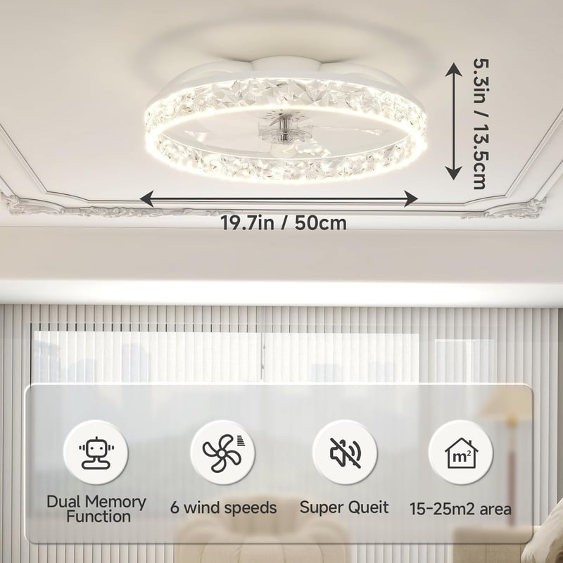 VOLISUN Mennyezeti ventilátor LED világítással, távirányítóval, 50 cm, fehér - 50 cm, White