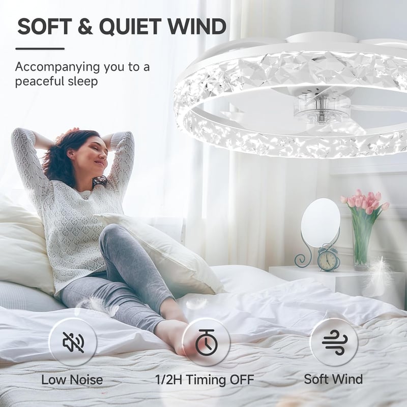 VOLISUN Mennyezeti ventilátor LED világítással, távirányítóval, 50 cm, fehér - 50 cm, White