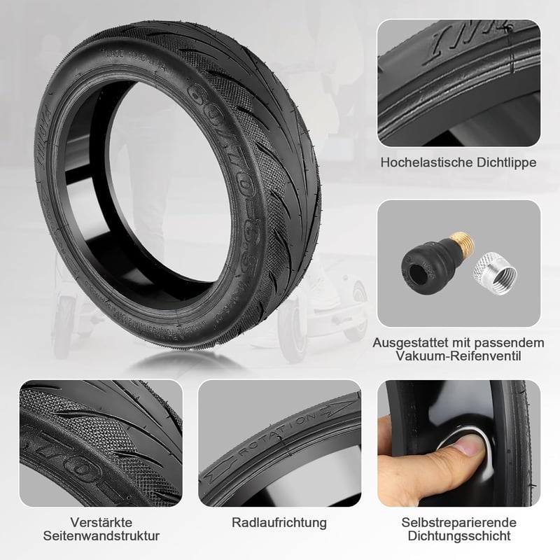 VOLOHAS 60/70-6.5 Tubeless Gumiabroncs Segway Ninebot Max G30 Elektromos Roller 10 Hüvelykes Kerékhez Lyuktűrő