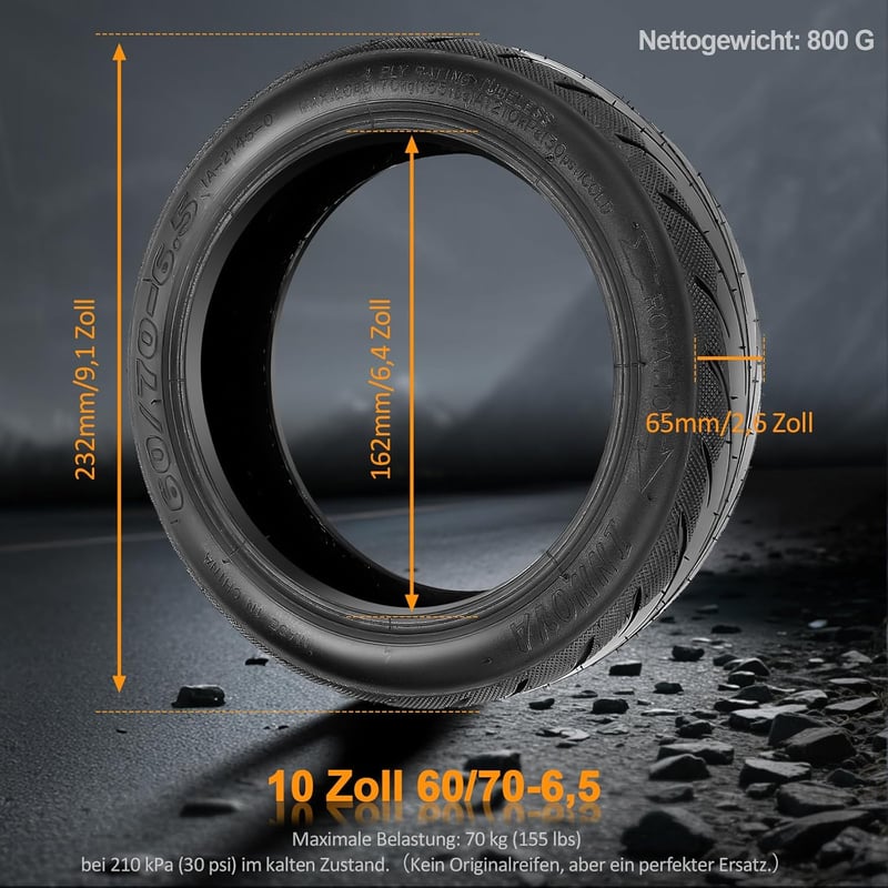 VOLOHAS 60/70-6.5 Tubeless Gumiabroncs Segway Ninebot Max G30 Elektromos Roller 10 Hüvelykes Kerékhez Lyuktűrő