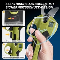 Akumulátorové nožnice na konáre Volticore, profesionálne elektrické záhradnícke nožnice s LCD displejom, bezkefový motor, 2x 2000 mAh 21V batéria, max. priemer strihu 40 mm, bezpečnostný spínač 3