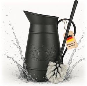 Perie de toaletă vintage VON STEINEICH cu suport metalic, decor retro de baie din oțel inoxidabil negru - Negru mat