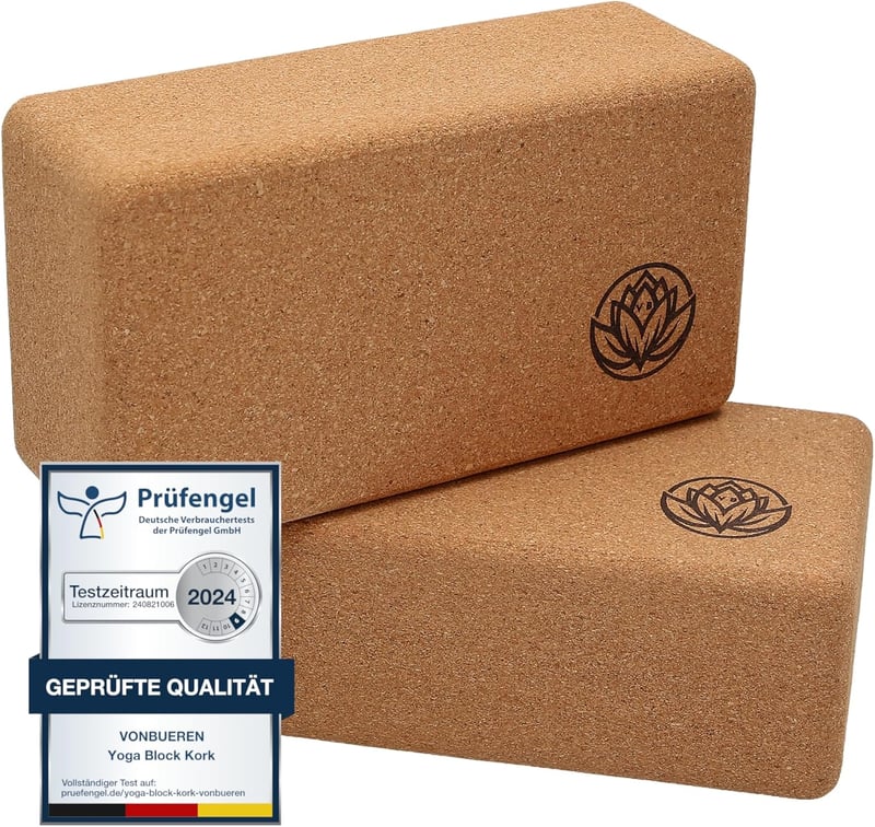 VonBueren 2 db Yoga Blokk Parafa | Jóga Tégla Szett 22x12x7,5 cm