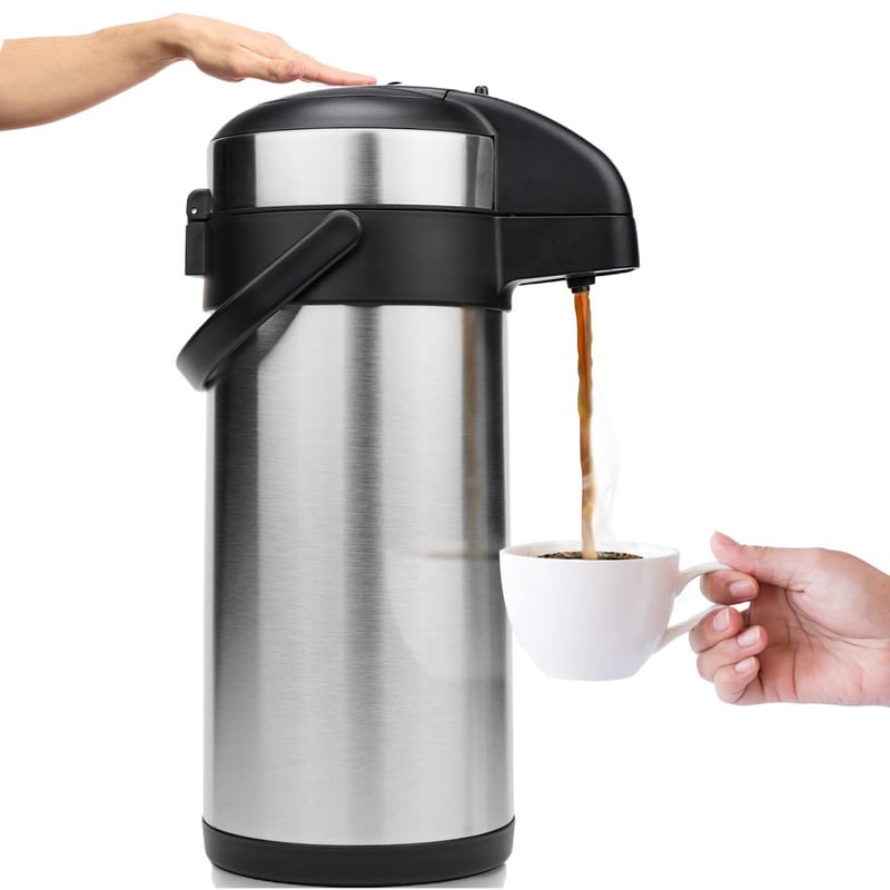 Termos cu Pompă Vondior Airpot, 5 Litri – Carafă de Cafea Izolată din Oțel Inoxidabil, Dozator de Băuturi pentru Petreceri